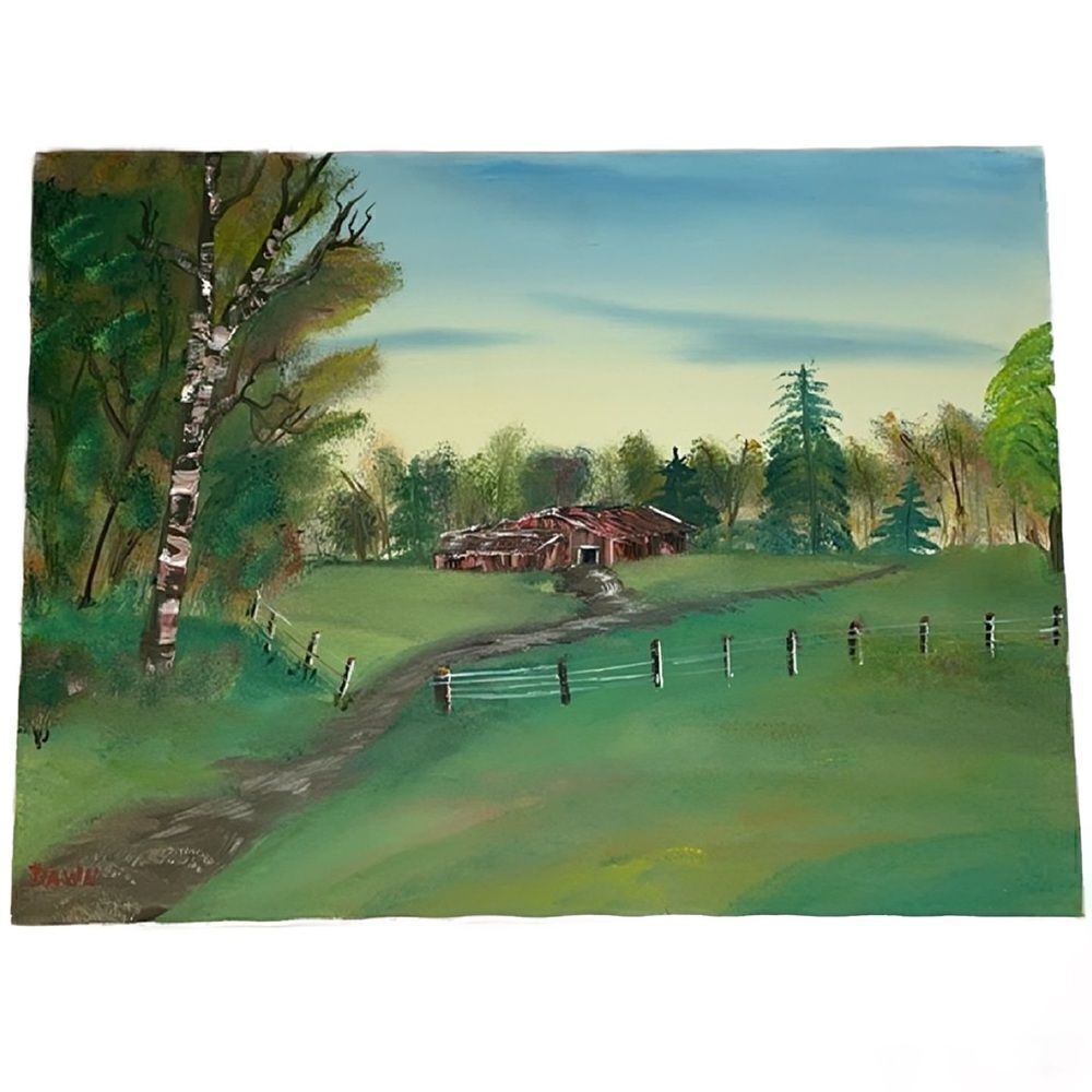 Cabin in the Meadow Original Hand Painted & Signed Canvas (Acrylic Medium)